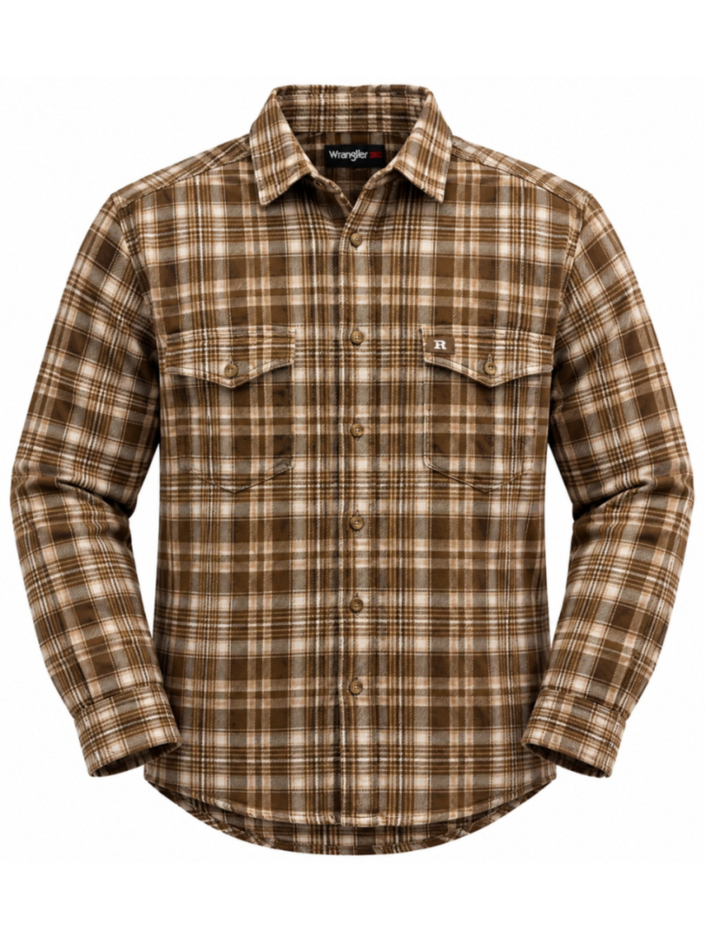 Men's Wrangler Riggs Workwear Plaid Flannel Shirt Brown Beige Size L
409